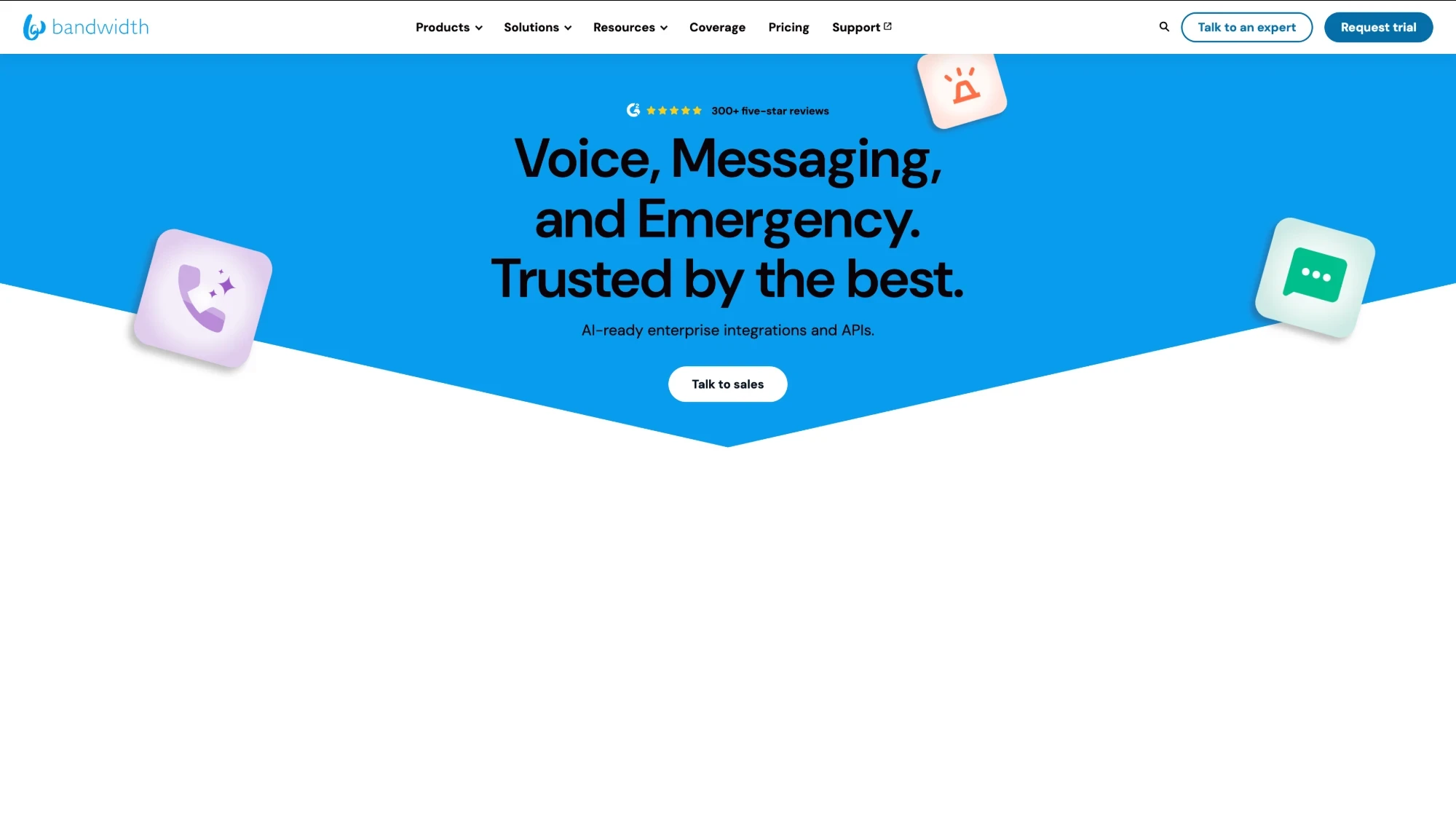 Bandwidth's homepage: voice, messaging and emergency services, with enterprise integrations and APIs