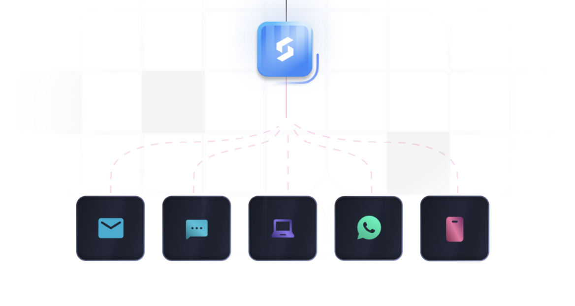 Workflow node branching to email, chat, push, WhatsApp and SMS