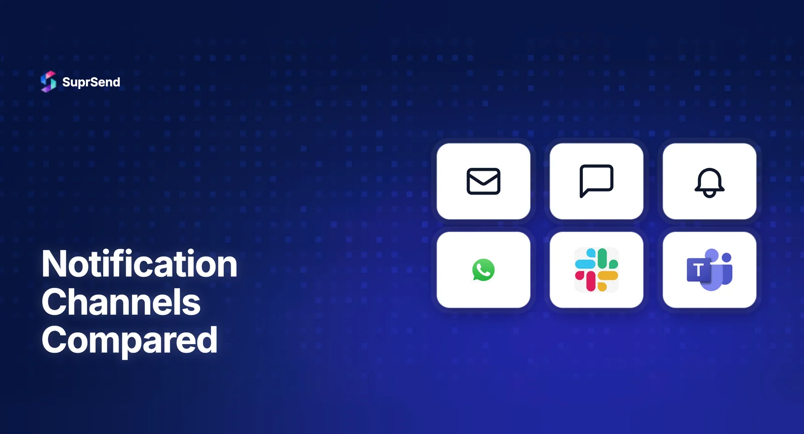 Notification channels compared across cost, delivery, engagement, and use case