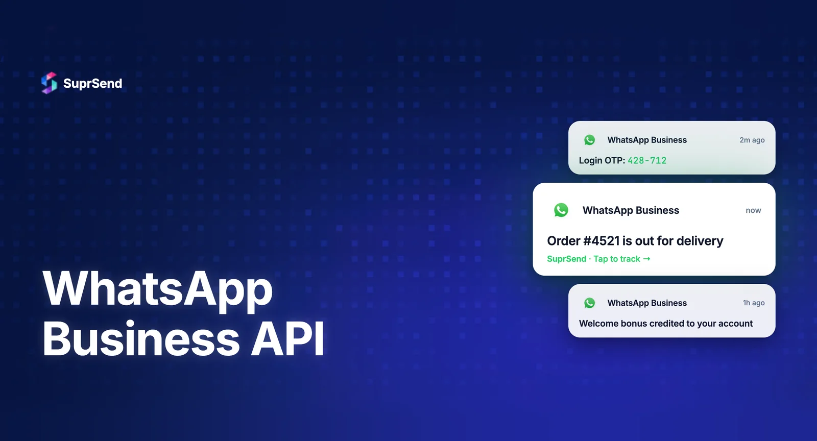 Architecture diagram showing WhatsApp Business Notifications API integration with Cloud API and BSP paths, template categories, and multi-channel fallback routing