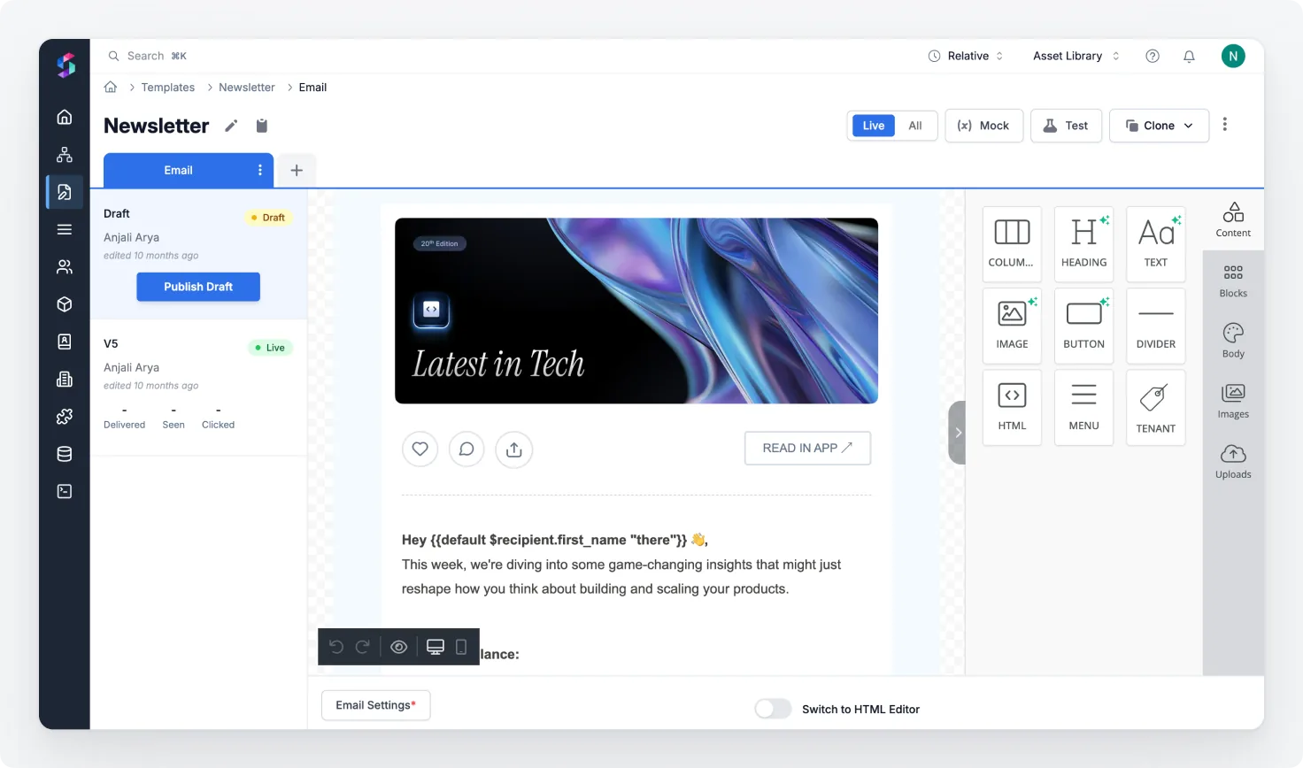 SuprSend's WYSIWYG template editor
